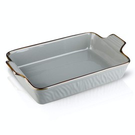 KOOV Individual Lasagne Pan Deep, Rectangular 9x13 Baking Dish, Ceramic Baking Dish, Bakeware for Tapas, Roasting, Casserole Dish for Oven, Texture Series (Gray)
