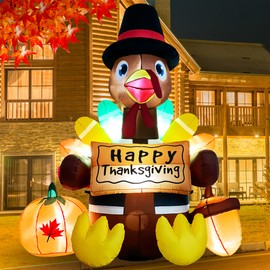 Wabolay Inflatable Turkey Lawn Decoration Thanksgiving Inflatables Outdoor Yard Decorations 6ft Giant Blow Up Turkey with Pilgrim Hat Led Light for Happy Fall Holiday Indoor Outside Autumn Décor