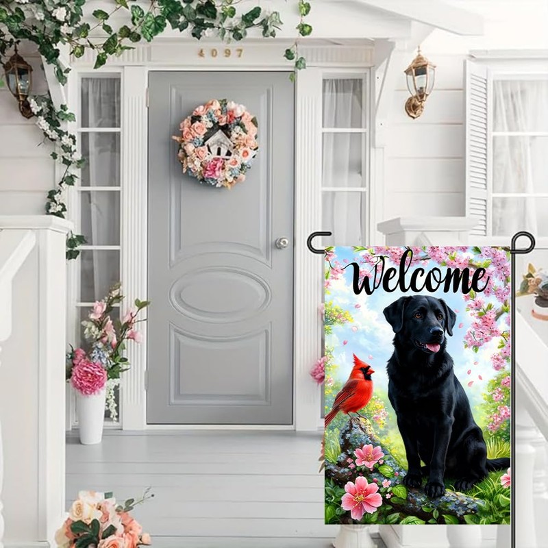 Spring Summer Black Lab Dog Garden Flags 12x18 Double Sided