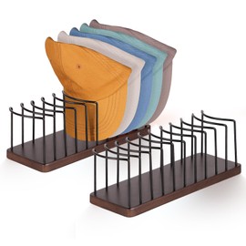 Lomrsiul Hat Organizer for Baseball Caps, Wooden Tabletop Hat Rack Holder for 10 Hats Hat Display Stand for Closet Organizers and Storage Brown 2 Pack