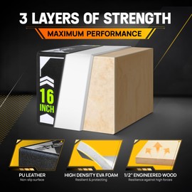 Yes4All 3-in-1 Soft-Padded Plyo Box With Wooden Core, Non-Slip Multi-Use Cushioned Plyometric Jump Box with Vinyl Cover for Jumping, Conditioning, Strength Training - 24x20x16 Inches