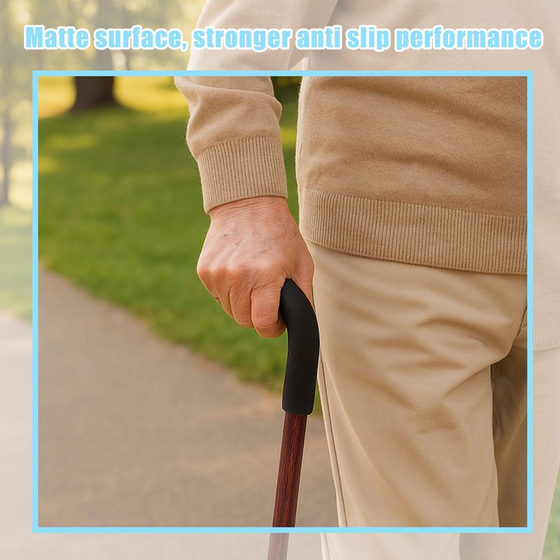 4Pcs Curved Cane Handle Grip Replacement Black Thick Foam Grip