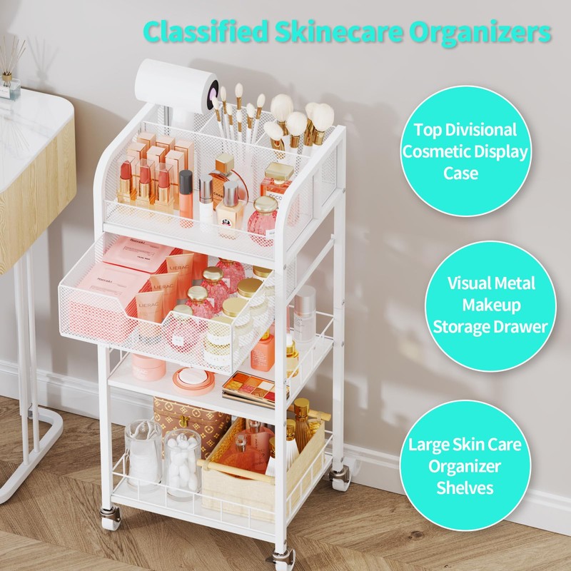 HapiRm Makeup Organizer Storage Cart - 4 Tier Skincare Make