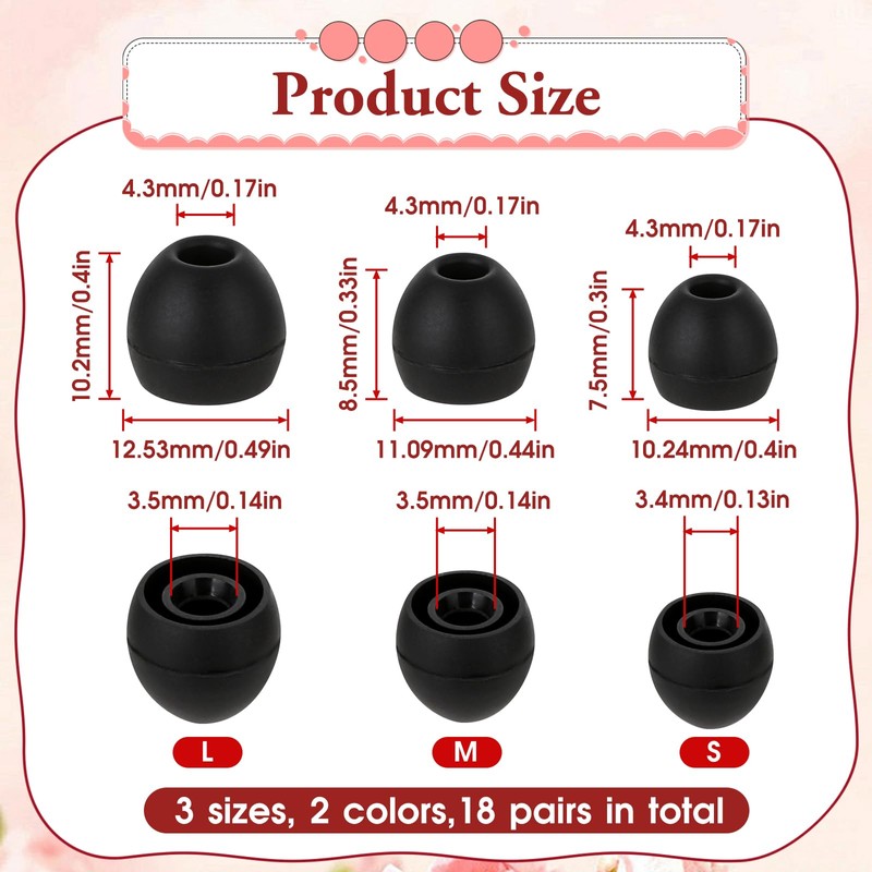 18 Pairs Silicone Ear Bud Replacement Ear Tips for in-Ear