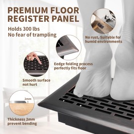 SANYCASA 2 Pack Floor Register 4x10 Inches Heavy Duty Walkable Steel Floor Vents Ease Adjust Air Flow Direction Floor Registers - Boston Design - Oil Rubbed Bronze Air Floor Vent Covers for Room