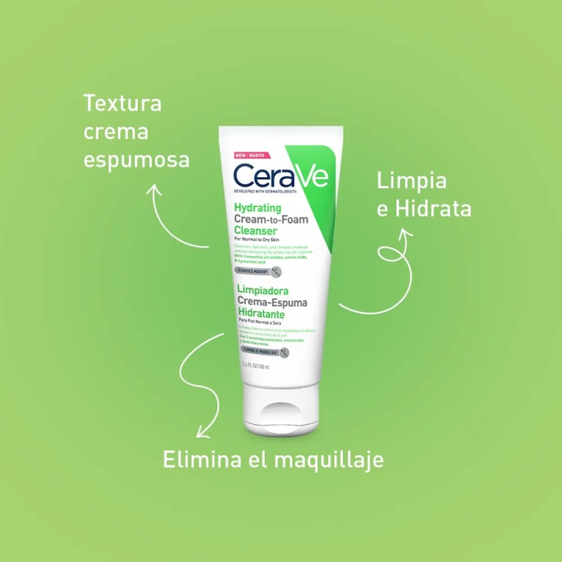 Limpiadora Crema-Espuma Cerave Hidratante Para Rostro 100ml