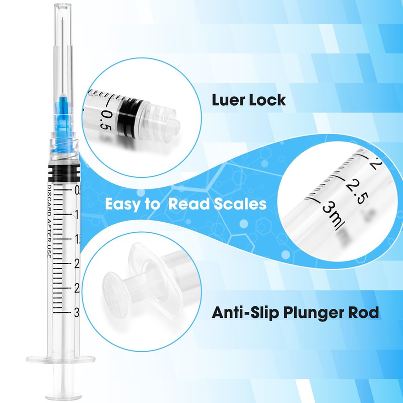 100 Pack Plastic Tube Lab Dispensing Tools, 3ml Syringes with