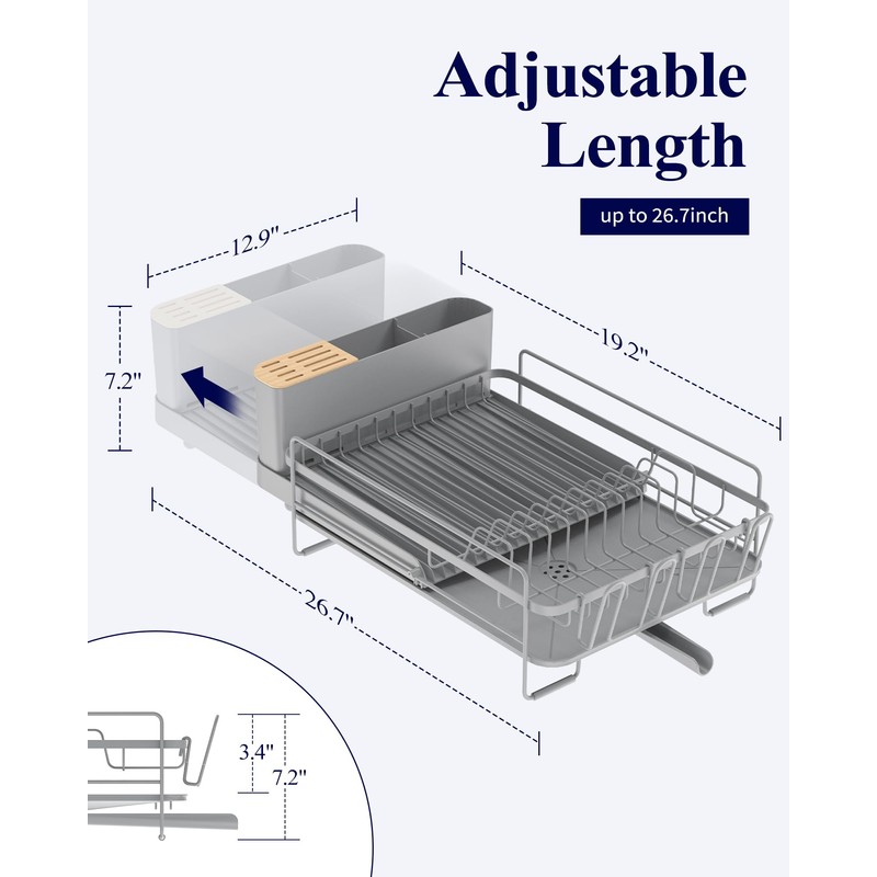 Kitsure Large Dish Drying Rack - Extendable Dish Rack, Multifunctional