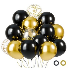 KBZVNAF Black and Gold Latex Balloons - 60 Pack 12 inch Black Metallic Gold Confetti Party Balloons for Birthday, Baby Shower, Wedding, Graduation, New Year Party Decorations