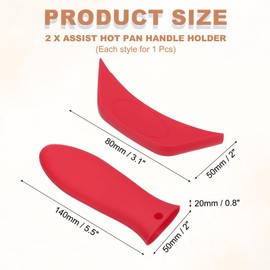 uxcell 2 Pcs Silicone Assist Hot Pan Handle Holder Hot Skillet Handle Covers Pot Holder Sleeve Non-Slip Heat Resistant for Kitchen Pot Frying Pans Cookware (Red)