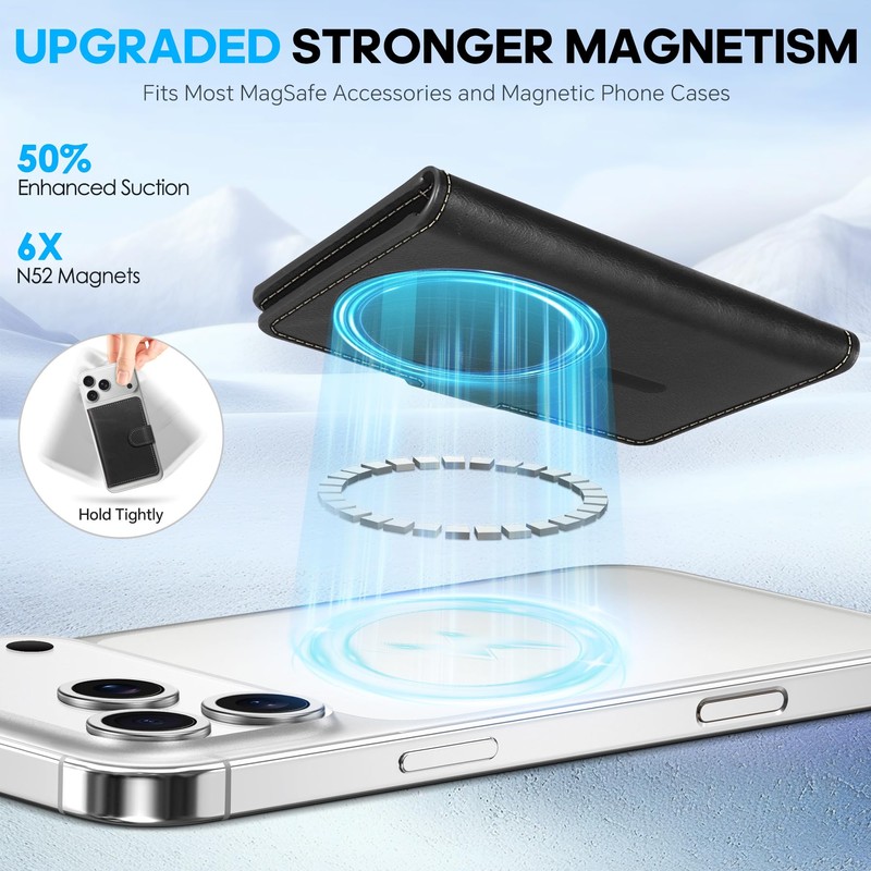 SHIELDON for MagSafe Genuine Leather Magnetic Phone Wallet, Minimalist RFID