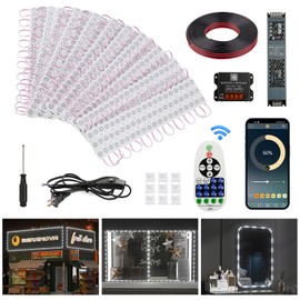 BEAMNOVA 100Ft White Commercial Storefront Lights Kit, Bluetooth App or Remote Control, DC 12V 400W Power Supply Transformer, Dimmable Adhesive Window Strip Light Modules