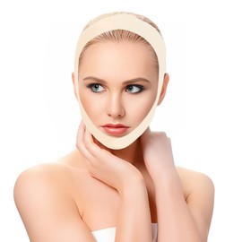 JIEYUCHU V Gesichtsmasken, Kinnmaske Doppelkinn, Wiederverwendbare Gesichts Schlankheitsgurt, Kinnmaske Schlafen für Doppelkinn und schlaffe Gesichtshaut, Beige