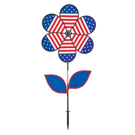 In the Breeze 19-Inch Patriotic Fabric Flower Spinner, 2778, 6-Petal Flower Spinner with Leaves