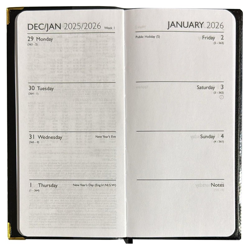 2026 Diary Slim Size Week to View Diaries Full Year