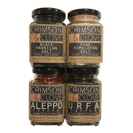 Salt & Peppers Gift Set by Crimson and Clove - Includes Aleppo Pepper, Urfa Biber Pepper, Black Hawaiian Salt & Pink Himalayan Salt