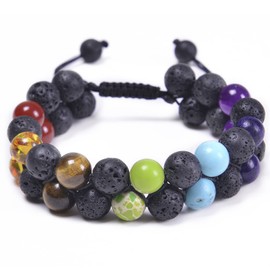 GelConnie Chakra Healing Bracelet Lava Rock 7 Chakra Bead Bracelets Stress Relief Yoga Beads Anxiety Bracelet Aromatherapy Essential Oil Diffuser Bracelet Bangle for Women Birthday Gift