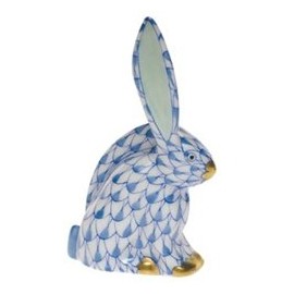 Herend Miniature Rabbit Figurine Blue Fishnet