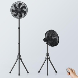 12” Portable Fan 16000mAh Battery Operated Rechargeable, Auto-Oscillating Pedestal Stand Fan, Adjustable Height, Remote Control, 4 Seeds, Timer, Cordless for Travel Camping Bedroom
