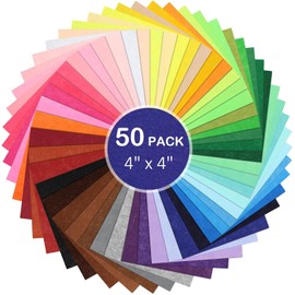 50Pcs Felt Fabric Sheets, Assorted Colors Soft Felt Sheets for Crafts DIY Patchwork Sewing School Projects Decoration(4 x 4 inches)