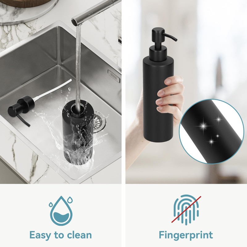 Soap Dispenser, 350ml Matte Black Stainless Steel Soap Dispenser Slim