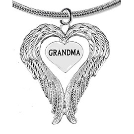 Guardian Angel, Heart (Love) Shaped Wings for Grandma Necklace, Adjustable, Hypoallergenic, Safe-Nickel, Lead, Free