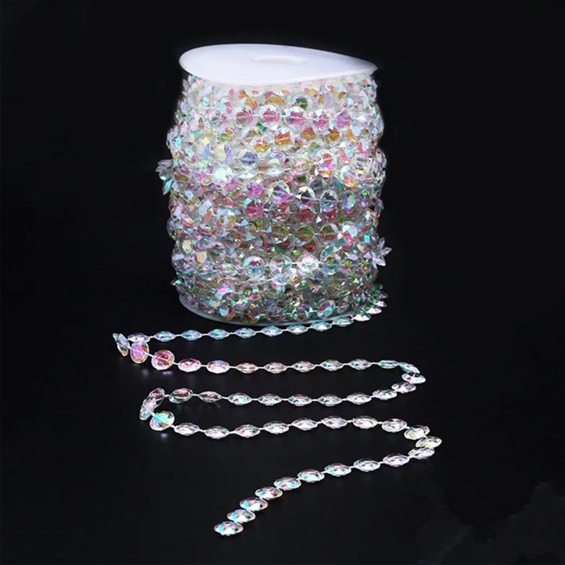 CENZICOM 30 Meters Crystal Beads Garland Strand, Iridescent Clear Acrylic