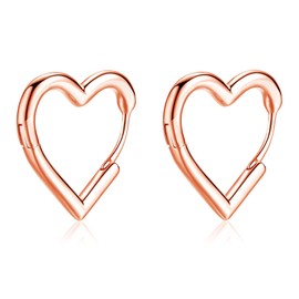 Cangall Silver Hoop Earrings for Women, 925 Sterling Silver Heart Shaped Earrings, Minimalist Sweet Love Heart Hoop Earrings Rose Gold, Small Cute Cartilage Sleeper Huggie Silver Earrings for Girls