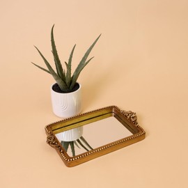 Hanna Roberts Vintage Gold Tray with Mirror Glass Base | Card Holder for Guests During Occasions and Events or Decorative Home and Vanity Organizer (Gold)