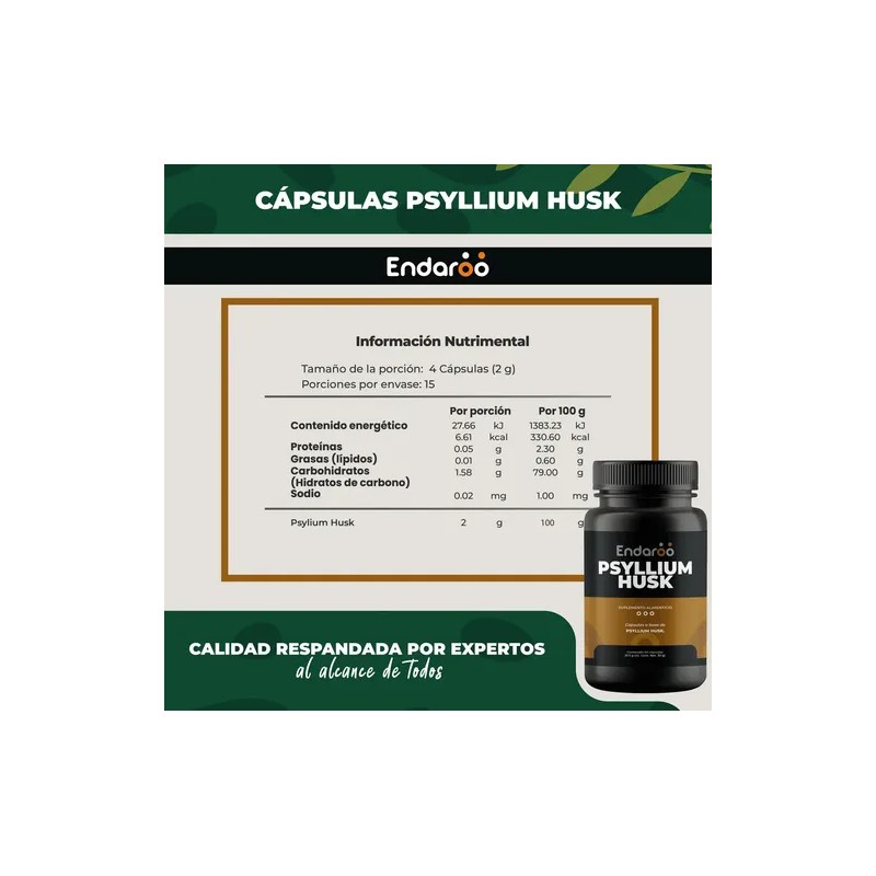 Fibra De Psyllium Husk 100% Puro 60 Cápsulas