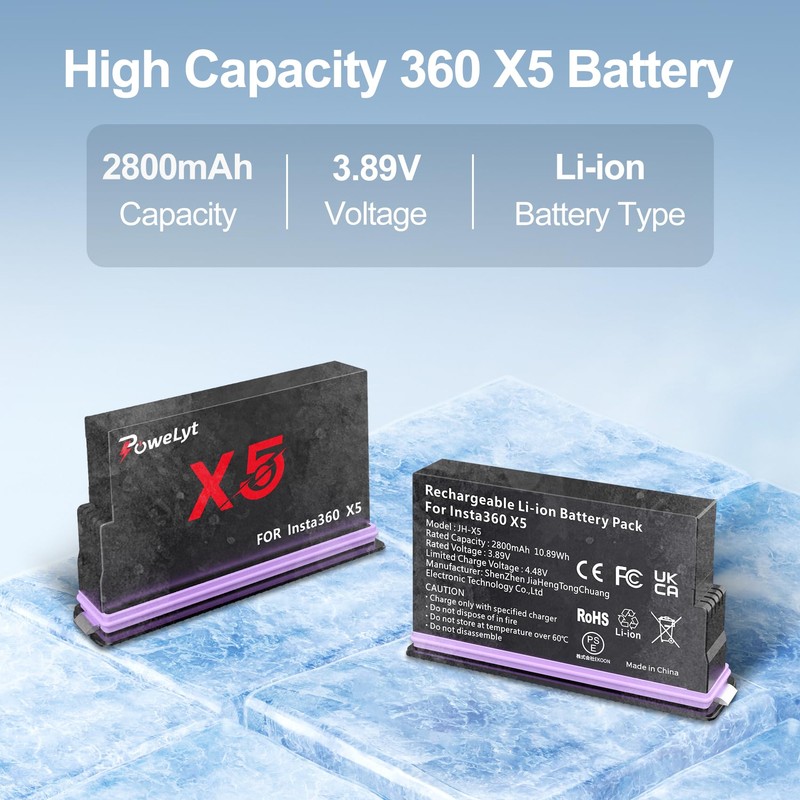 PoweLyt 360 X5 Battery 2 Packs 2800mAh Waterproof X5 Battery