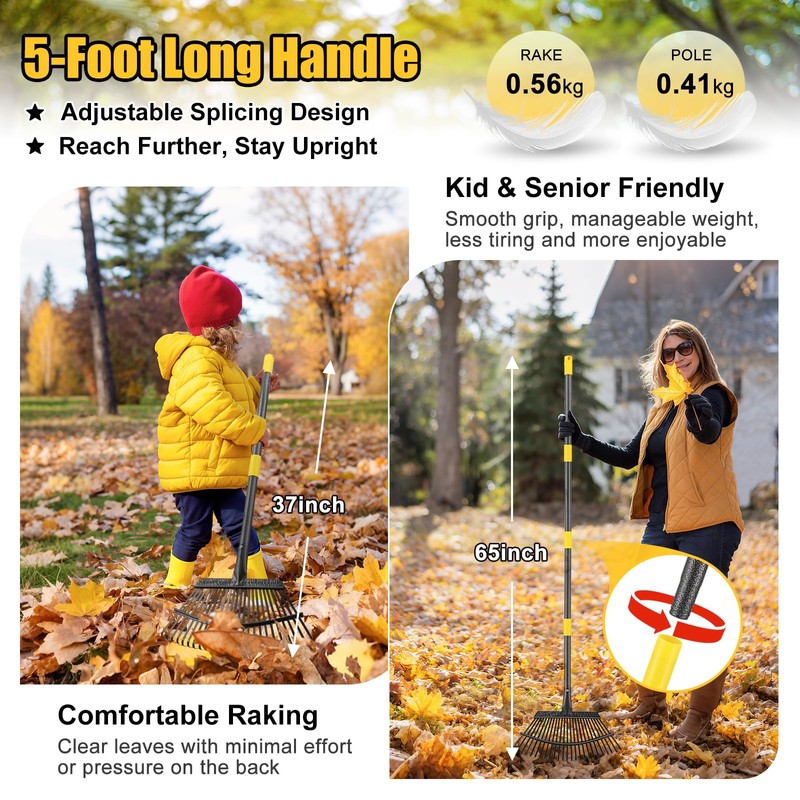 Rake for Leaves: Heavy Duty Metal Leaf Rake with 25
