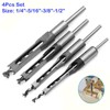 4Pcs Wood Square Hole Mortise Chisel Drill Bit Set Tool