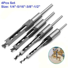 4Pcs Wood Square Hole Mortise Chisel Drill Bit Set Tool Woodworking Drill Bits Hole Cutter