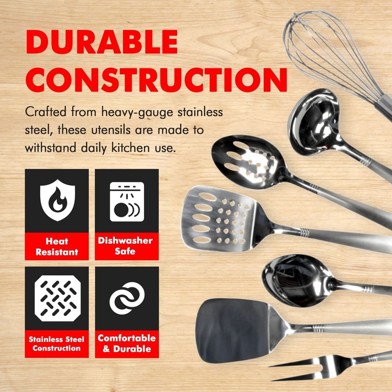 Chef Craft 8 Piece Stainless Steel Kitchen Utensil Set Durable