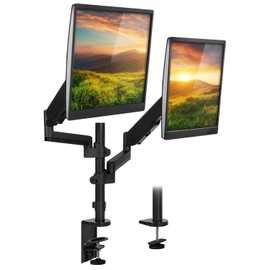 Mount-It! Monitor Arm Mount Desk Stand | Vertical Stackable Arms | Articulating Gas Springs Height Adjustable | 24 27 29 30 32 Inch VESA 75 100 Compatible Screens | Clamp and Grommet (Dual Monitor)