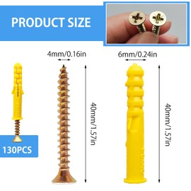 YIYINOE Dowel Set - Premium Wall Dowels with Screws, Universal Dowels for Reliable Attachment - Complete Dowel Assortment with 130 M4 x 40 Screws and 130 M6 x 40 PP Expansion Pipes