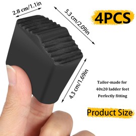 Pack of 4 Foot Caps for Ladders - 40 x 20 Aluminium Ladder Replacement, Non-Slip Rubber Ladder Feet for Universal Ladders, Aluminium Ladder Replacement Rubber Feet for Floor Stairs, Ladder Feet