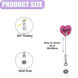Valentine Day Badge Reel Pink Love Retractable Name Tag Alligator Clip Valentine Badge Holder Acrylic Glitter Lip Print Nursing Badge Reels for Nurse Student Couple Women Doctor