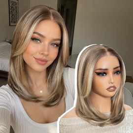 NOBLE 6x4 HD Synthetic Lace Front Wig 16 Inch Straight Bob Glueless Wig Natural Density Hairline Wig for Women Daily Use