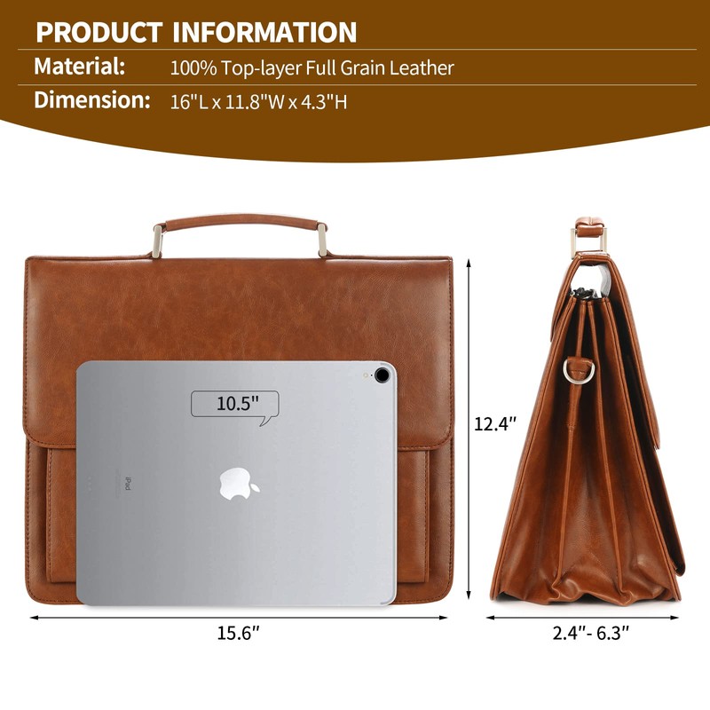 Jack&Chris Mens New PU Leather Attache Briefcase Traditional Messenger Lawyer