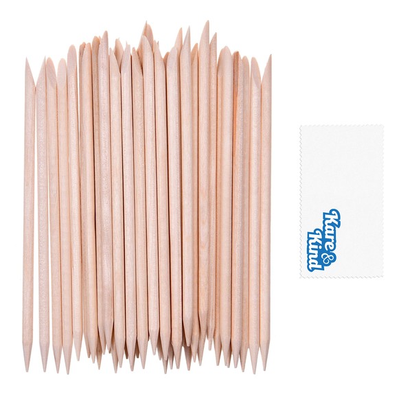 Kare & Kind 100x Double-Sided Orange Wood Nail Sticks - Cuticle Pusher Remover Cleaner - Manicure, Pedicure, DIY - Home, Nail Salon - For Beginners and Profesional Nail Technicians