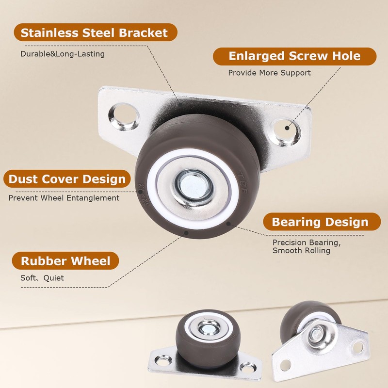 1-1/4 Inch 8Pcs Mini Low Profile Casters, Small Side Mount