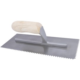 MARSHALLTOWN QLT Notched Trowels - Spot Welded (11 x 4-1/2), Wood Handle, V-Shaped Notch, 4.5mm X-Notch, 0mm Z-Notch, 4mm Y-Notch, Curved Handle Style, NT971