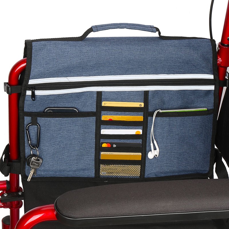 Wheelchair Storage Bag, Double-Sided Armrest Pouch with Cup Holder and