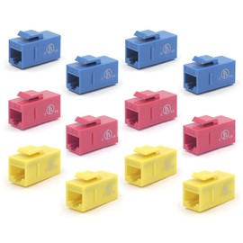 VCE Keystone RJ45 Coupler CAT6, 15-Pack Mixed-Color Ethernet Inline Connector Female to Female, Keystone Jack Insert for Wall Plate & Patch Panel,UL Listed (Blue+Red+Yellow)