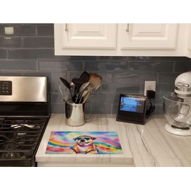 Caroline's Treasures DAC2545LCB Pug Hippie Dawg Glass Cutting Board Large Decorative Tempered Glass Kitchen Cutting and Serving Board Large Size Chopping Board