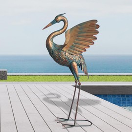 Oritty Metal Crane Garden Statue Decor, Bird Heron Garden Sculpture & Statue, Outdoor Decoration for Yard Pond Lawn Backyard Pool, Vintage Copper Metal Sculpture, 1PC