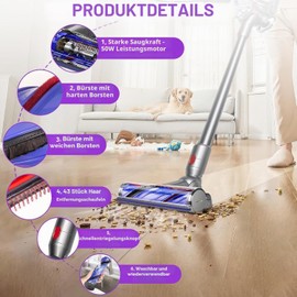 Upgrade Anti-Verheddern Bürste kompatibel für Dyson V7 V8 V10 V11 V15 Staubsauger Ersatzteil Direktantrieb Reiniger Kopf Turbine Bodendüse，Zubehör für Turbobürste mit Schnellspanner