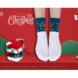 Benefeet Sox Cute Fuzzy Christmas Socks Womens Girls Cozy Christmas Slipper Socks Funny Comfy Fluffy Socks Winter Warm Sleeping Socks Plush Holiday Soft Socks Indoor Home Socks Xmas Gifts Kids 4 Pairs